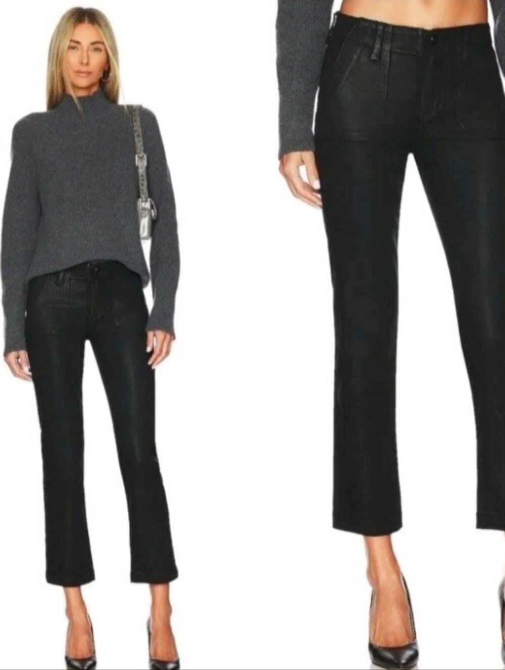 Paige Denim Mayslie Black Waxed Coated Pants Size 28